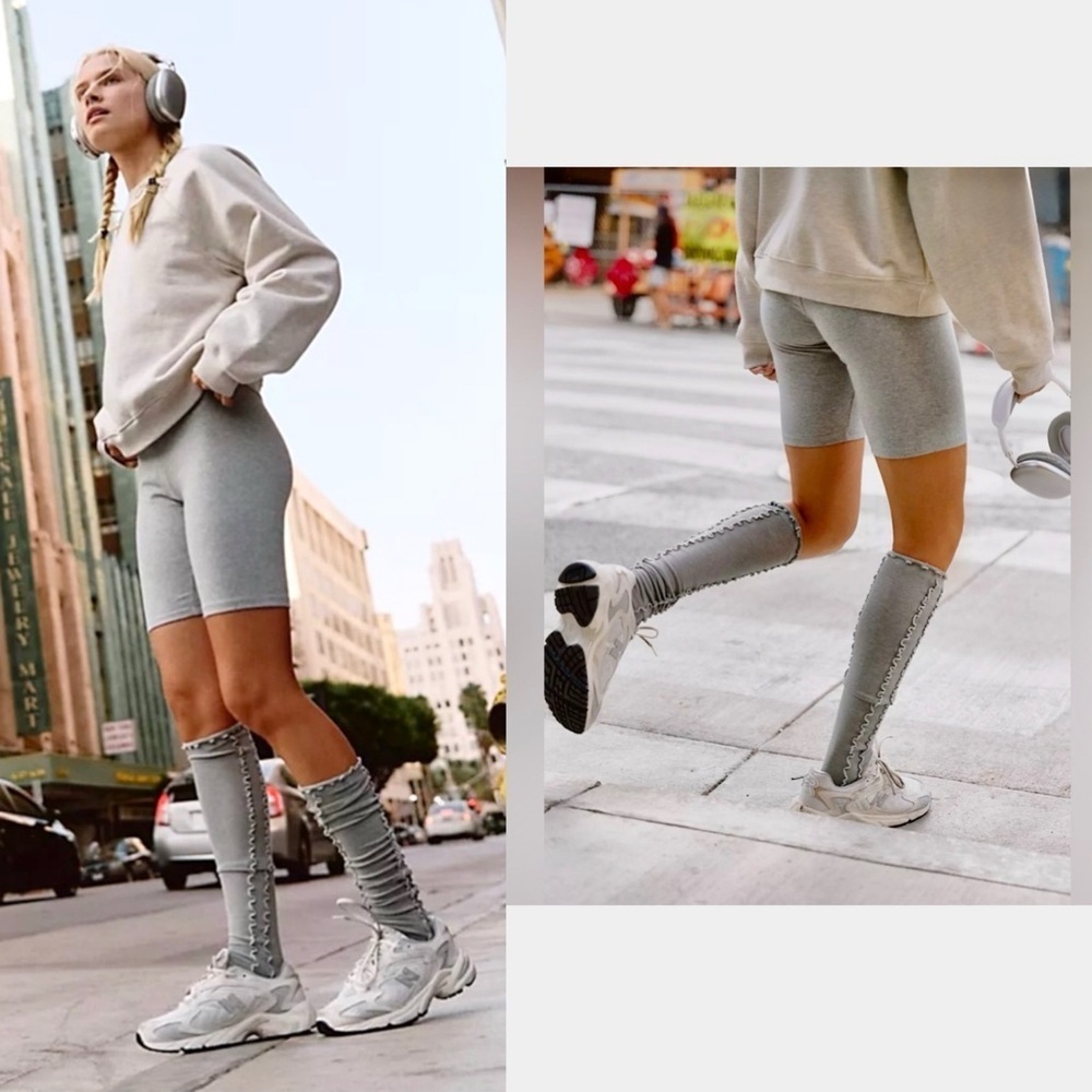 Free People Movement Socks Gray Over The Knee Grip Bottoms NEW